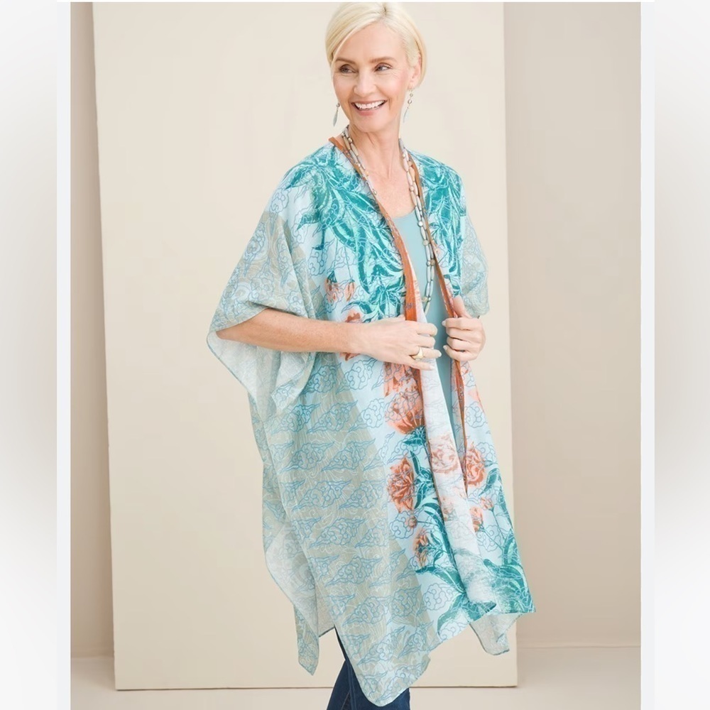 Aratta Silent Journey Kimono Floral Print Open Front Ruana Womens One Size